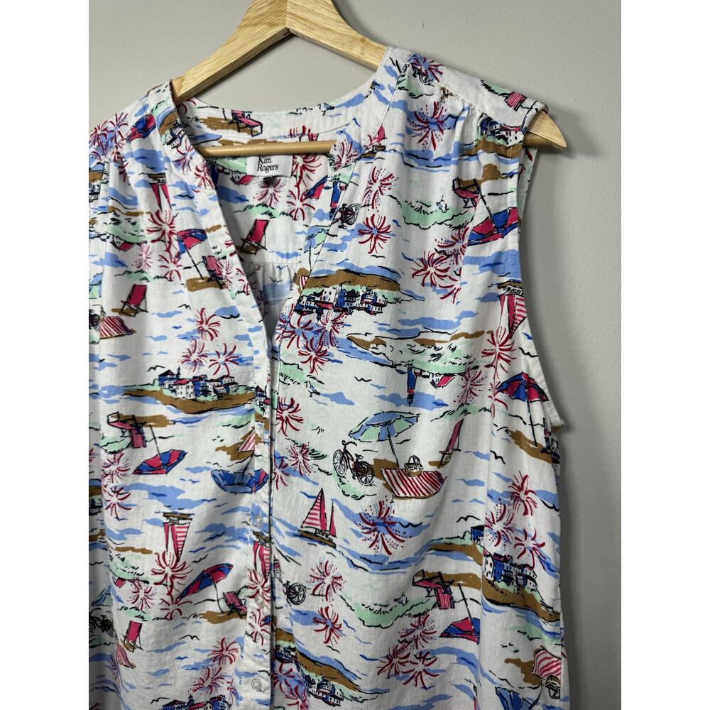 Kim Rogers Women's Tank Large Linen Sleeveless Beach Print Travel Vacation - Picture 4 of 10